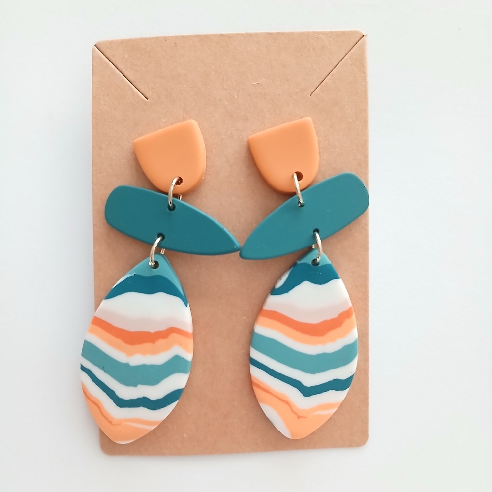Fashion Jewelry Teal and Orange Earrings